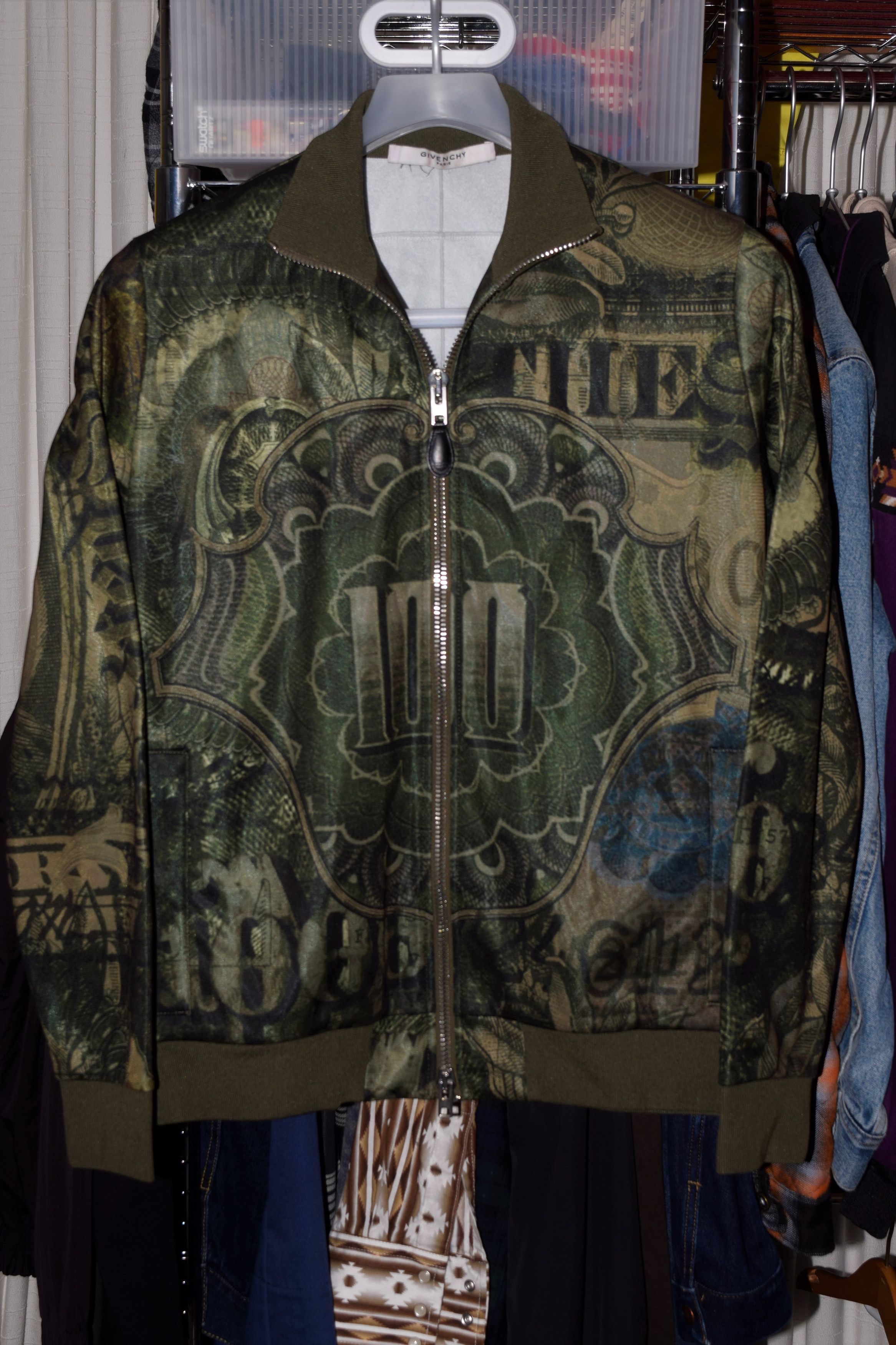 image of Givenchy Money Print Track Jacket in Green, Men's (Size Small)