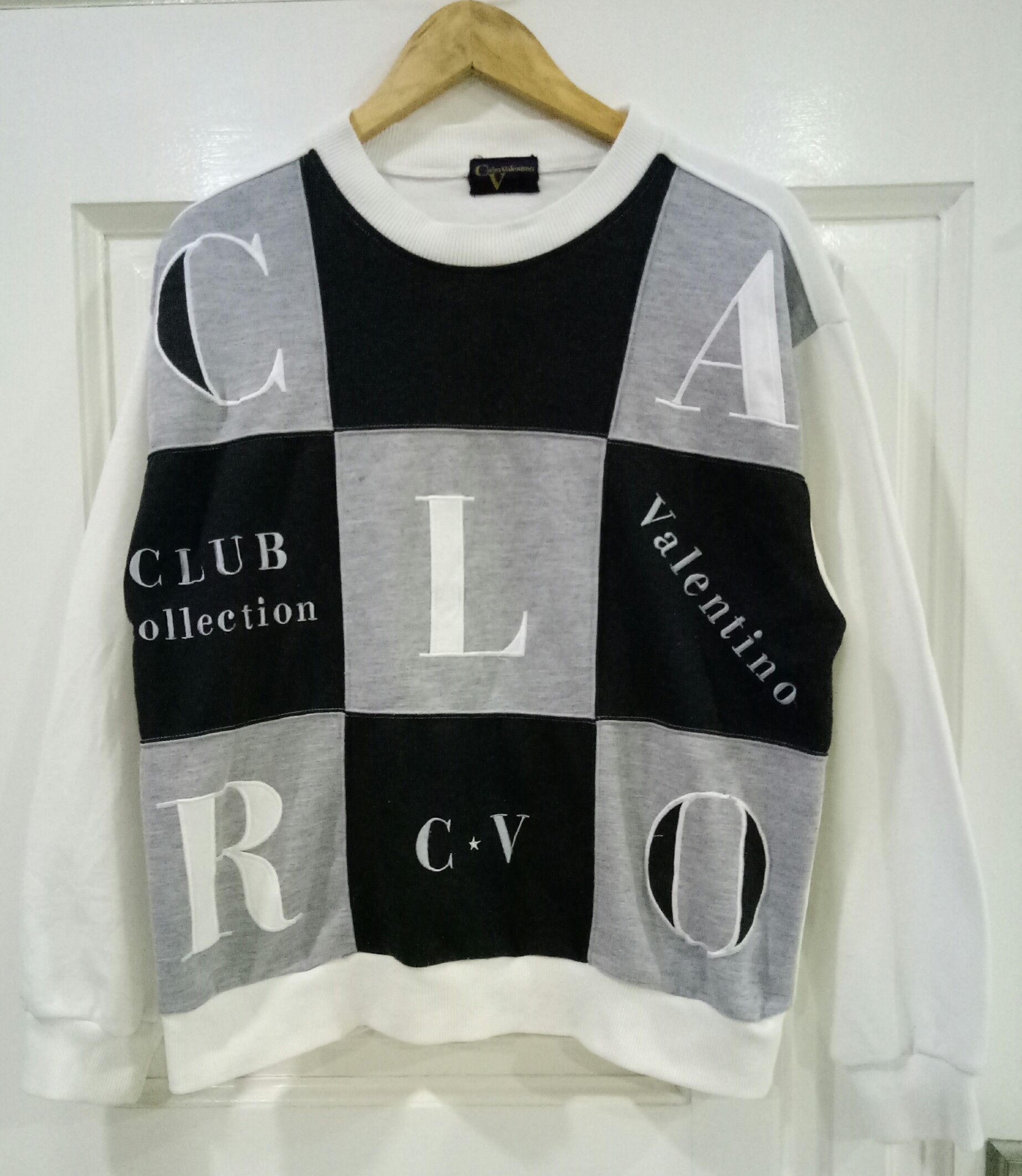 image of Calro Valentino Embroidered Big Box Logo in Grey White, Men's (Size Medium)