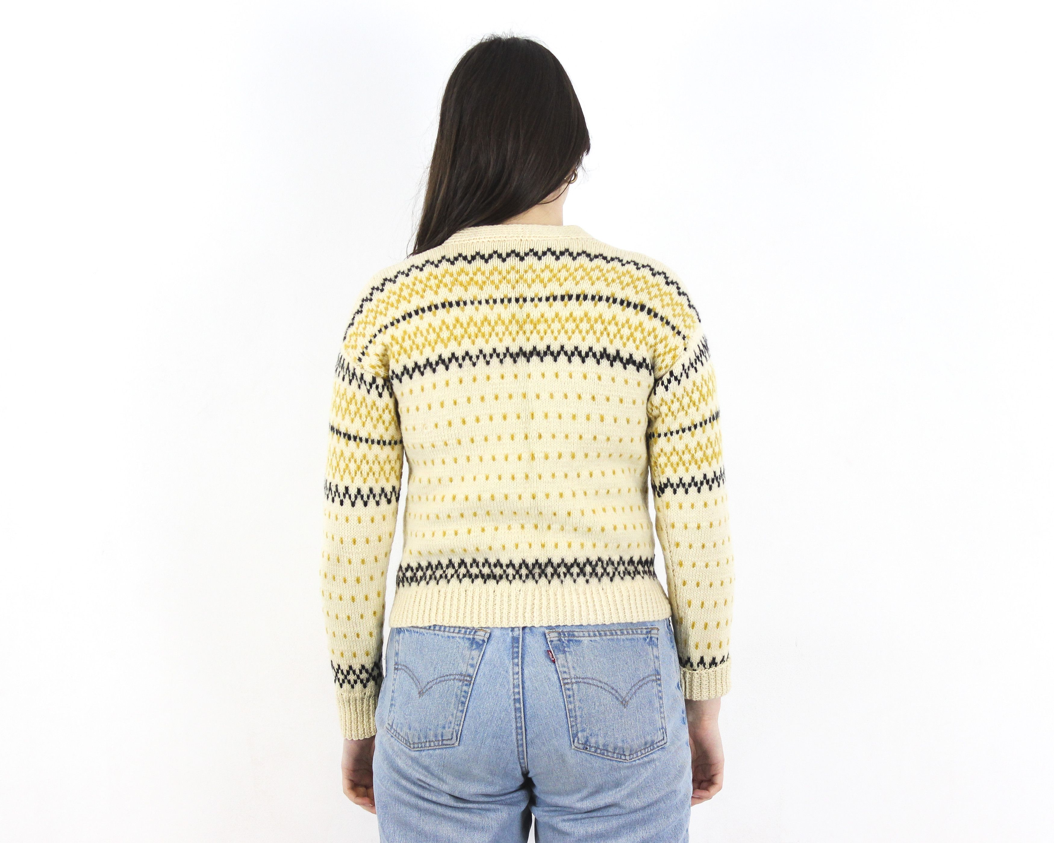 Handmade × Vintage Wool Norwegian Cardigan Sweater Jumper Patterned Jacket Top Size M / US 6-8 / IT 42-44 - 3 Thumbnail