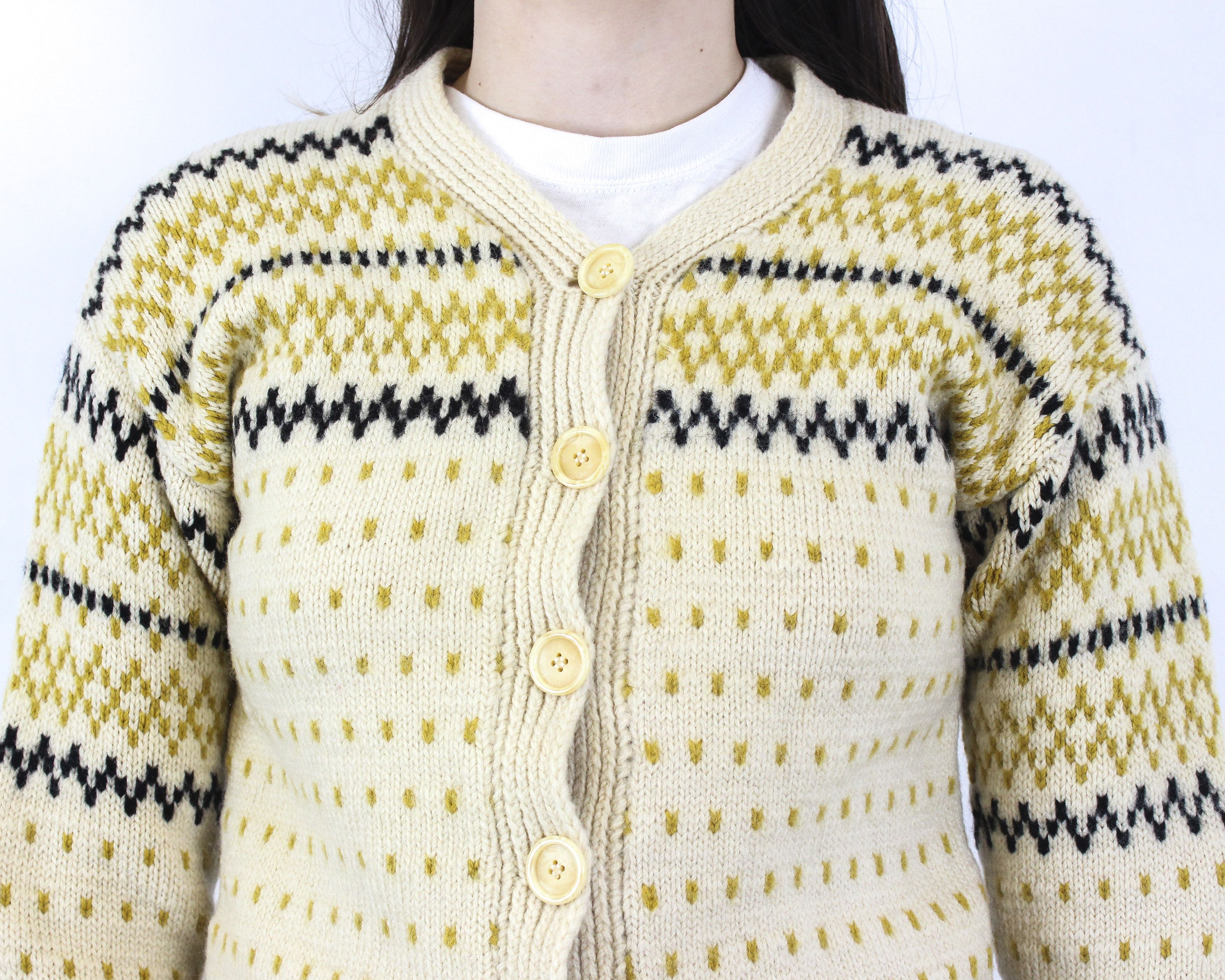Handmade × Vintage Wool Norwegian Cardigan Sweater Jumper Patterned Jacket Top Size M / US 6-8 / IT 42-44 - 4 Thumbnail