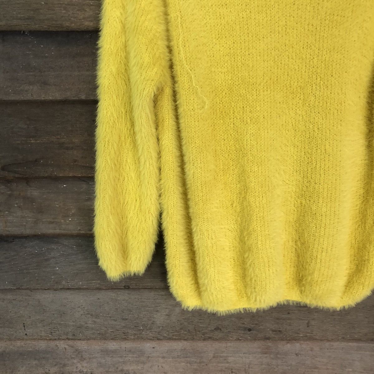Aran Isles Knitwear × Japanese Brand DLS Gu Yellow Shag Shaggy Fur Mohair Knitwear #BB580 Size M / US 6-8 / IT 42-44 - 4 Thumbnail