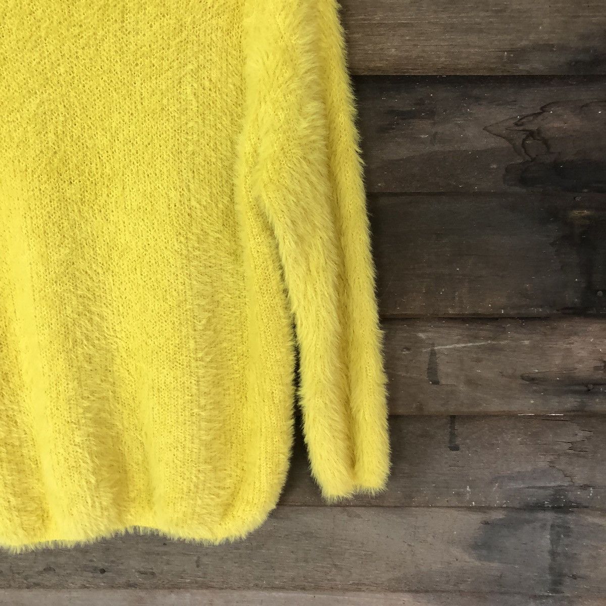 Aran Isles Knitwear × Japanese Brand DLS Gu Yellow Shag Shaggy Fur Mohair Knitwear #BB580 Size M / US 6-8 / IT 42-44 - 5 Thumbnail