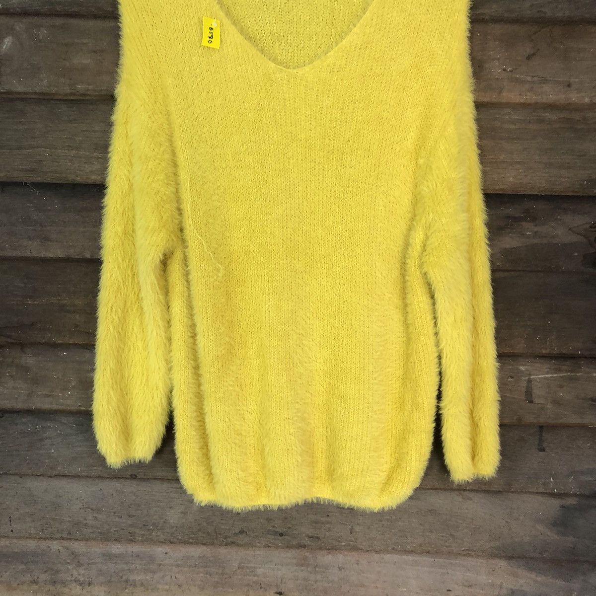Aran Isles Knitwear × Japanese Brand DLS Gu Yellow Shag Shaggy Fur Mohair Knitwear #BB580 Size M / US 6-8 / IT 42-44 - 3 Thumbnail