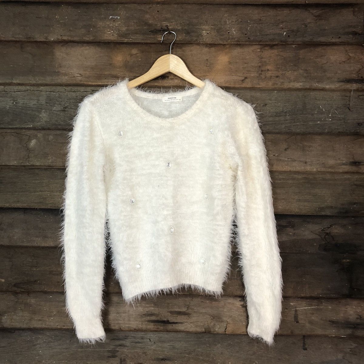Designer × Homespun Knitwear × Japanese Brand DLS Sospita White Shag Shaggy Fur Mohair Knitwear #BB576 Size XS / US 0-2 / IT 36-38 - 1 Thumbnail