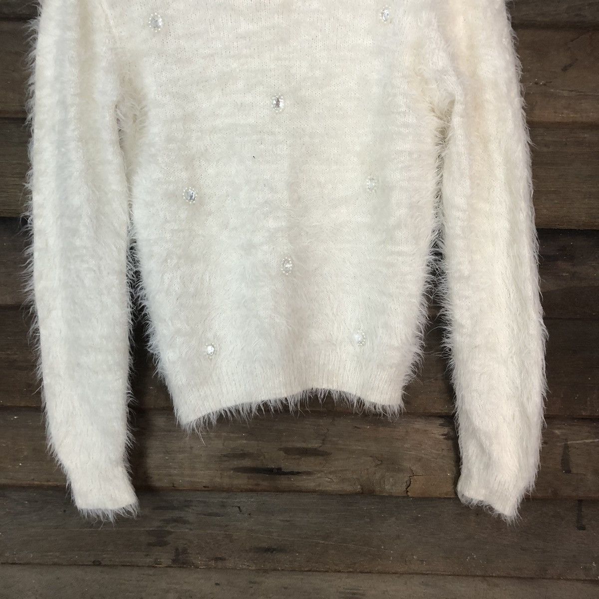 Designer × Homespun Knitwear × Japanese Brand DLS Sospita White Shag Shaggy Fur Mohair Knitwear #BB576 Size XS / US 0-2 / IT 36-38 - 3 Thumbnail