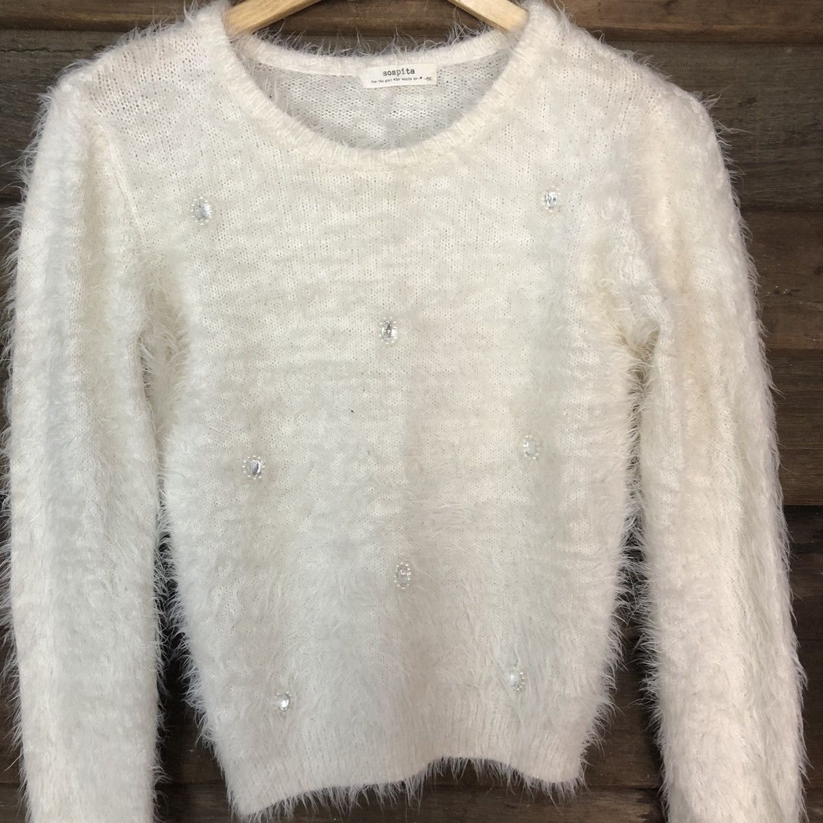 Designer × Homespun Knitwear × Japanese Brand DLS Sospita White Shag Shaggy Fur Mohair Knitwear #BB576 Size XS / US 0-2 / IT 36-38 - 6 Thumbnail