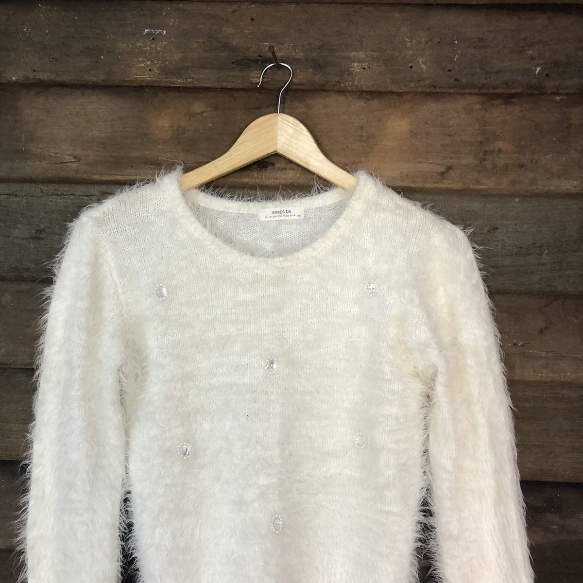 Designer × Homespun Knitwear × Japanese Brand DLS Sospita White Shag Shaggy Fur Mohair Knitwear #BB576 Size XS / US 0-2 / IT 36-38 - 2 Thumbnail