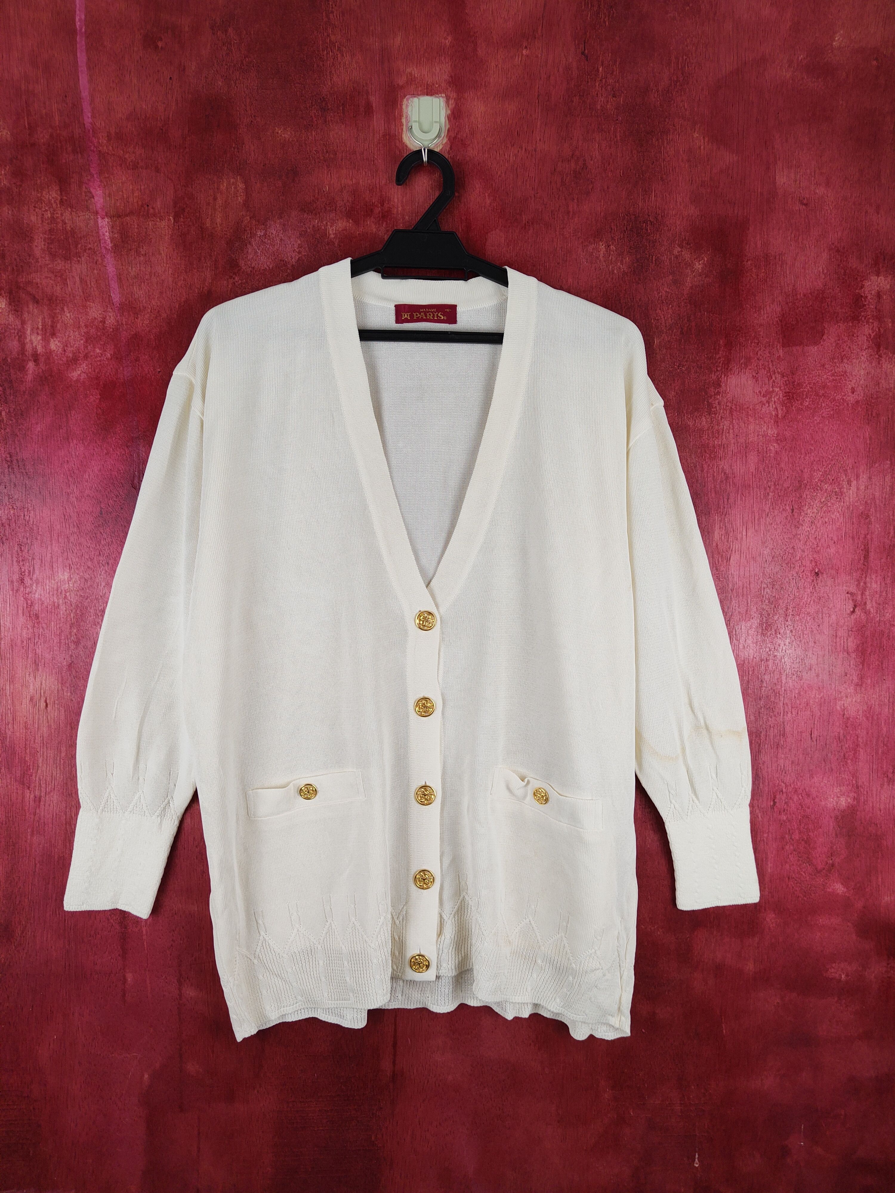 Japanese Brand Madame Paris Ivory knitwear Cardigan #S688 Size L / US 10 / IT 46 - 1 Thumbnail