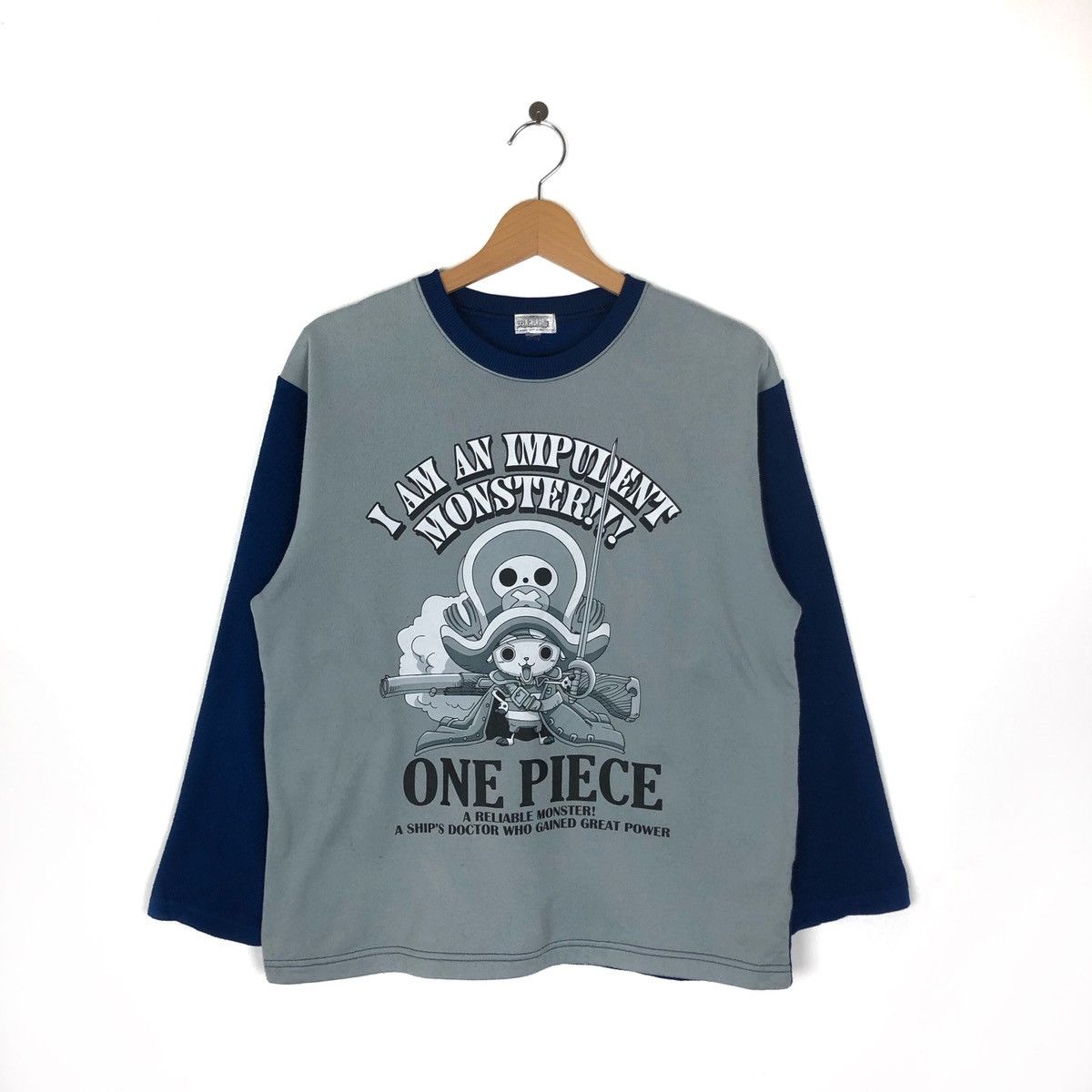 image of Japanese Anime One Piece Big Logo Sweatshirt in Grey, Men's (Size Medium)