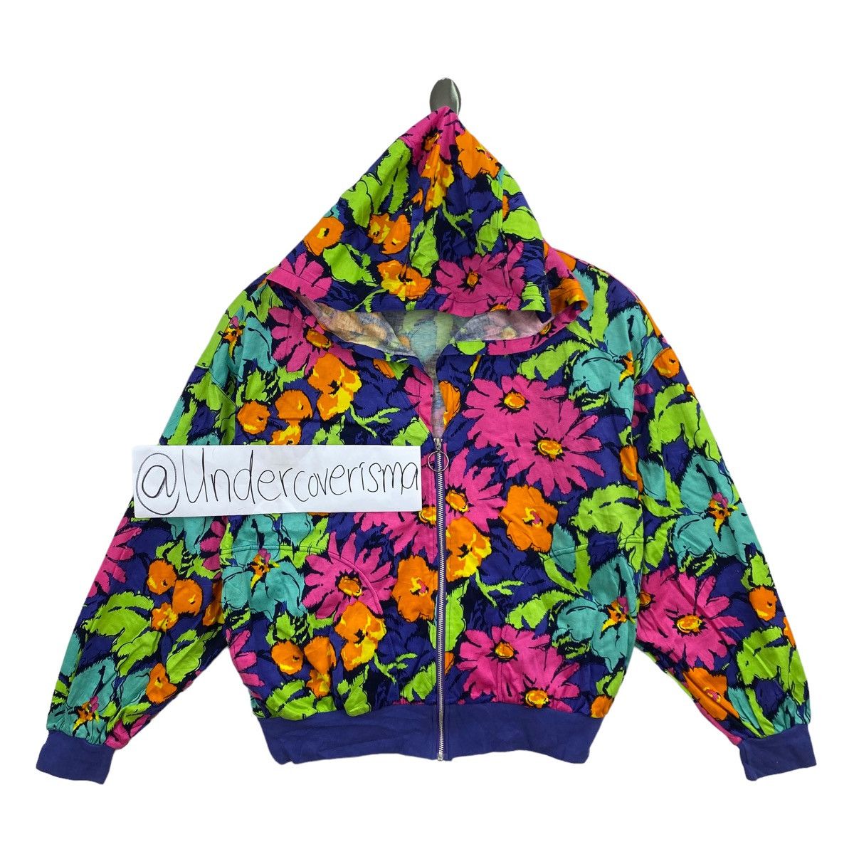 Carven Vtg 90s CARVEN SPORT PARIS Flower Overprint Hooded Bomber Size L / US 10 / IT 46 - 1 Thumbnail