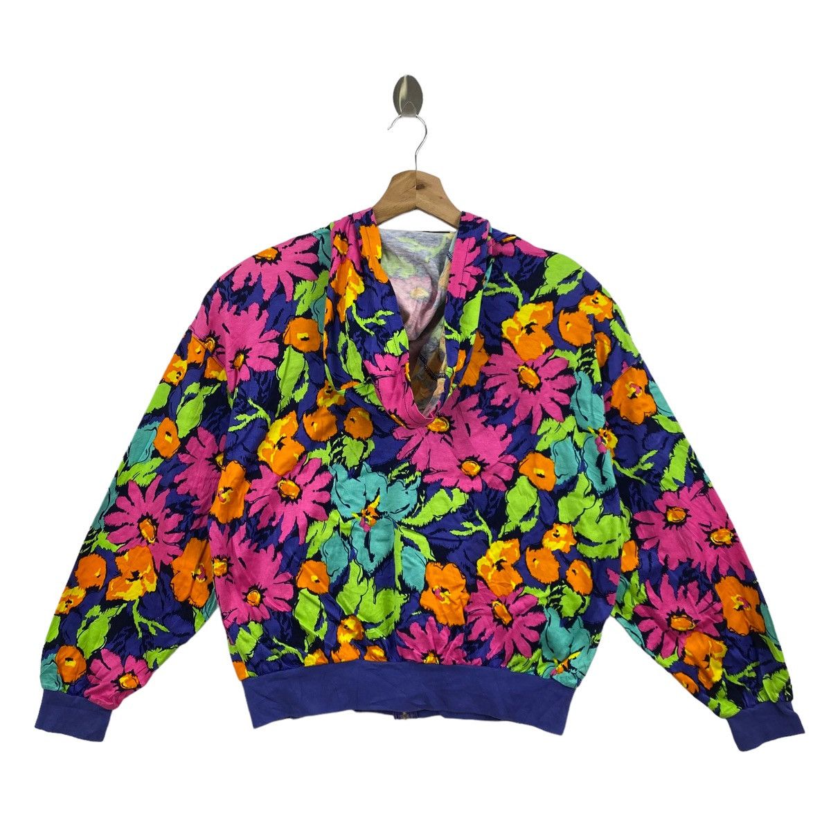 Carven Vtg 90s CARVEN SPORT PARIS Flower Overprint Hooded Bomber Size L / US 10 / IT 46 - 7 Thumbnail