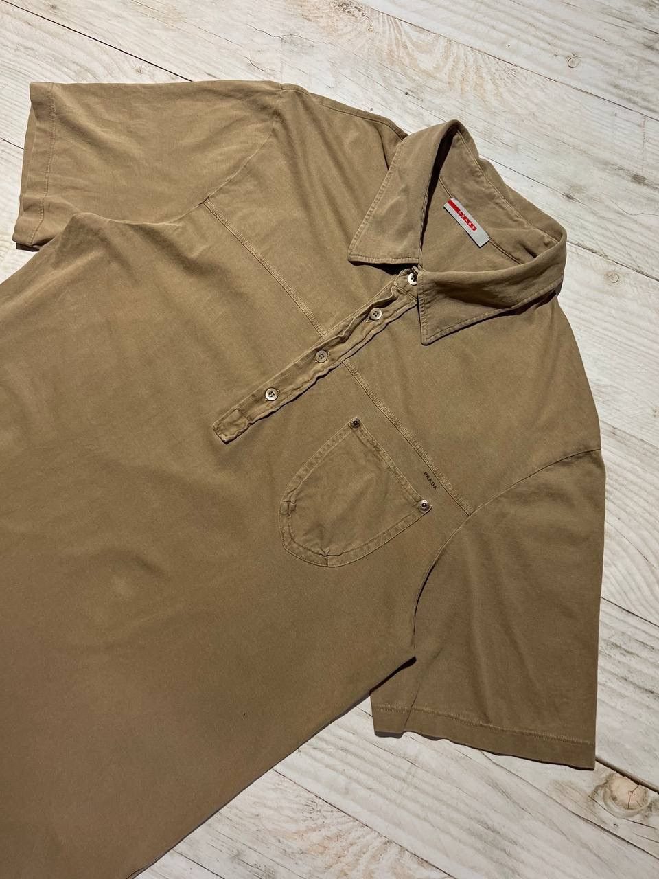 image of Vintage Prada Polo Shirt Pocket Logo Luxury Streetwear 2000S in Beige, Men's (Size XL)