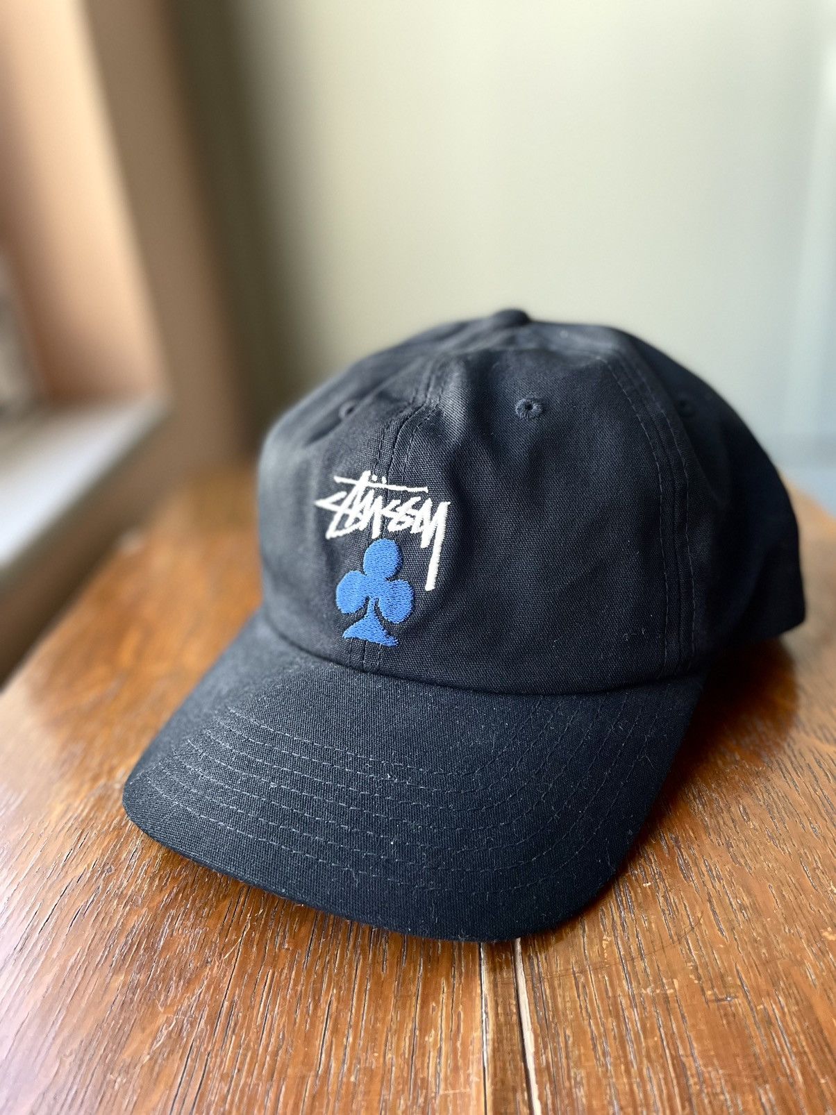 image of Stussy Six Panel Embroidered Cap in Black, Men's