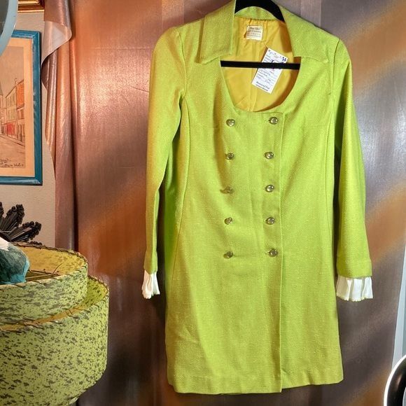 Vintage 60’s Gee Gee Blazer Coat Dress Lime Green Size S