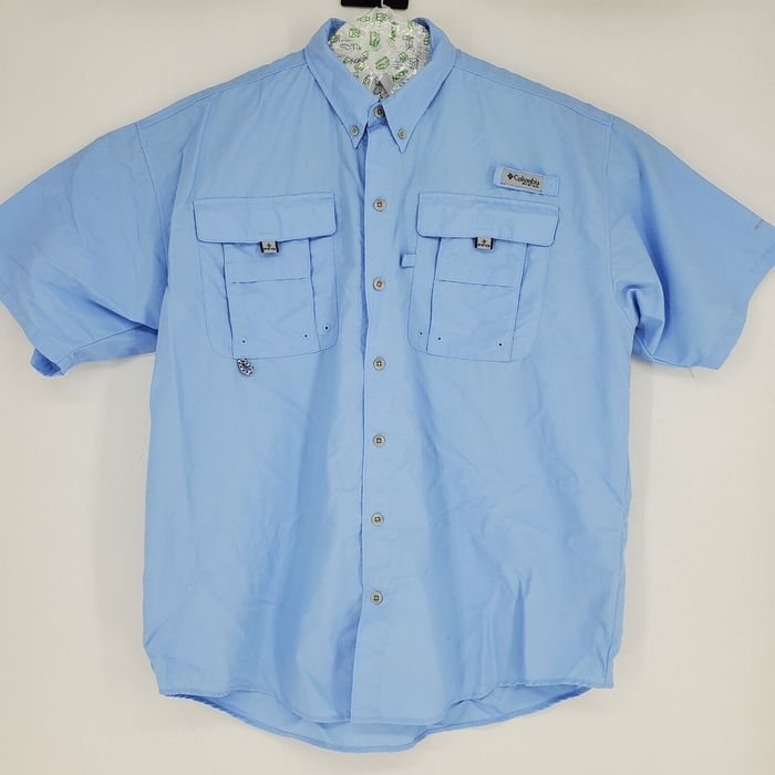 Vintage Columbia PFG Button Up Shirt Mens Large Vented Fishing Blue ...