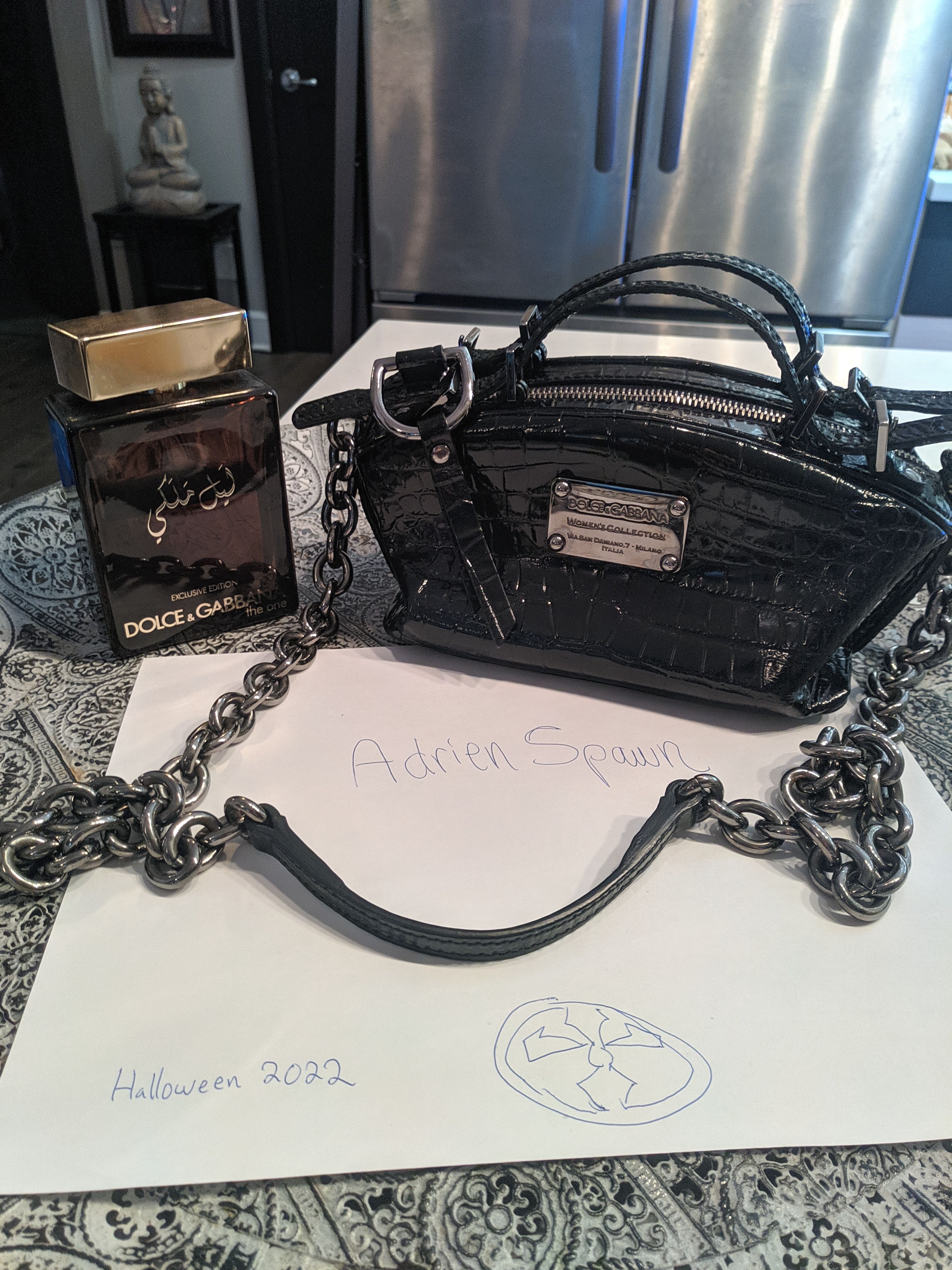 Dolce & Gabbana croc-embossed patent leather handbag w/ chain Size ONE SIZE - 7 Thumbnail