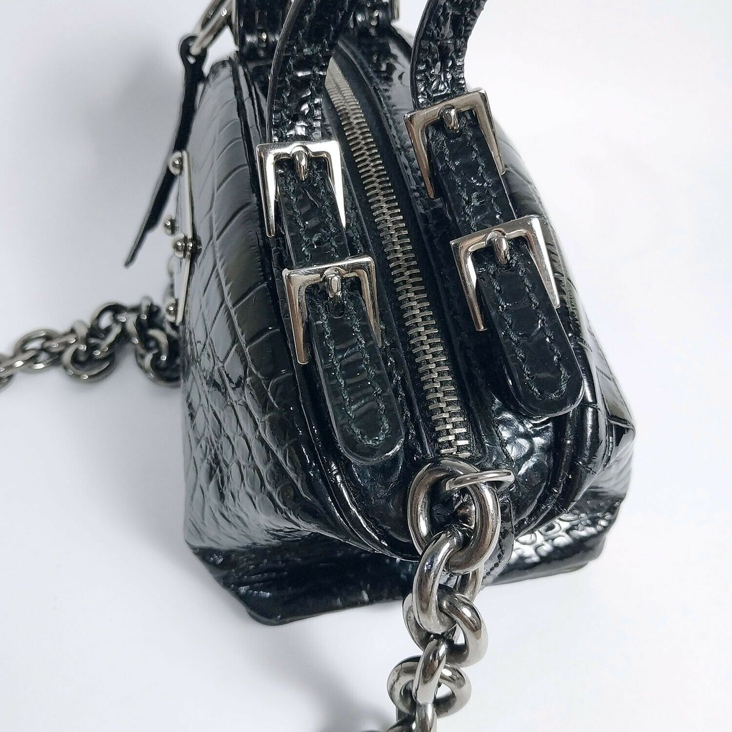 Dolce & Gabbana croc-embossed patent leather handbag w/ chain Size ONE SIZE - 4 Thumbnail