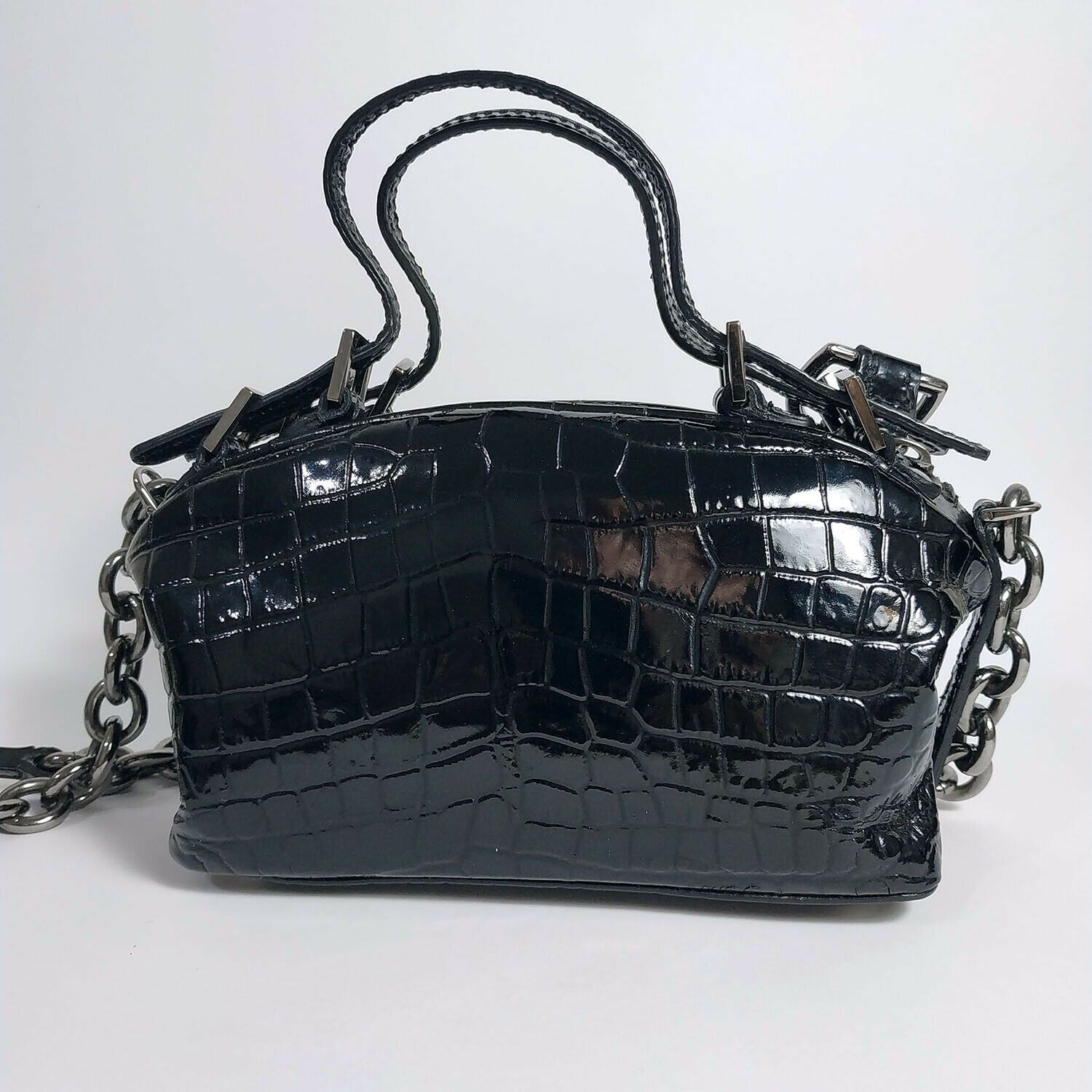 Dolce & Gabbana croc-embossed patent leather handbag w/ chain Size ONE SIZE - 3 Thumbnail