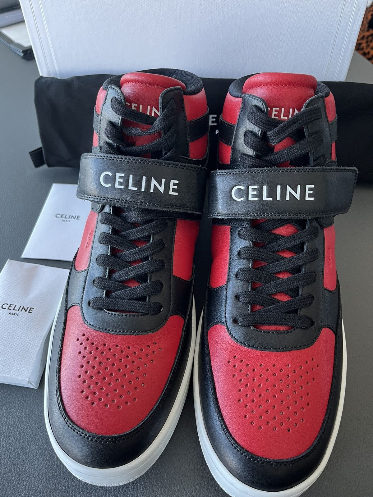 image of New Super Runway Celine Logo Trainer Leather Sneaker in Black, Men's (Size 11)