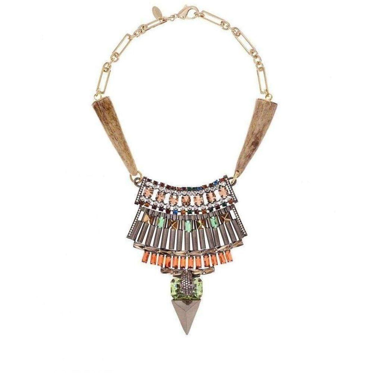 Gold Crystal Tribal Leopard Head Bib Necklace