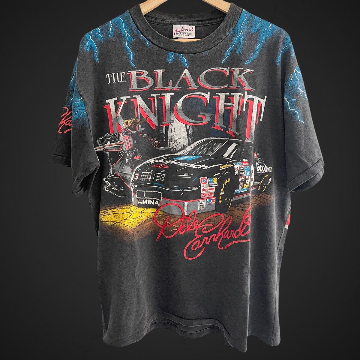 Vintage the black knights all over print racing store shirt