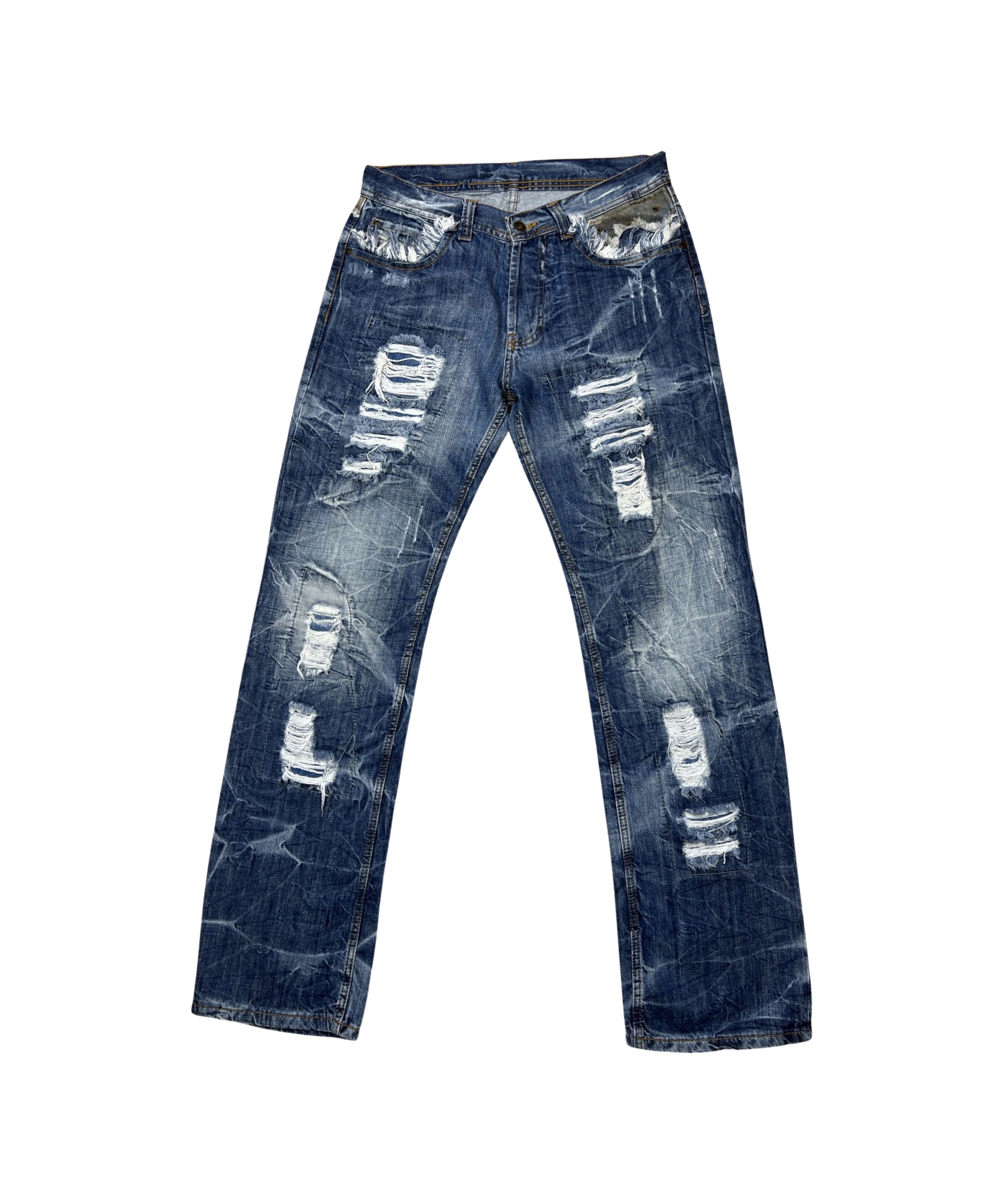 Diesel Ripped Patched Camo Denim Wide Pants