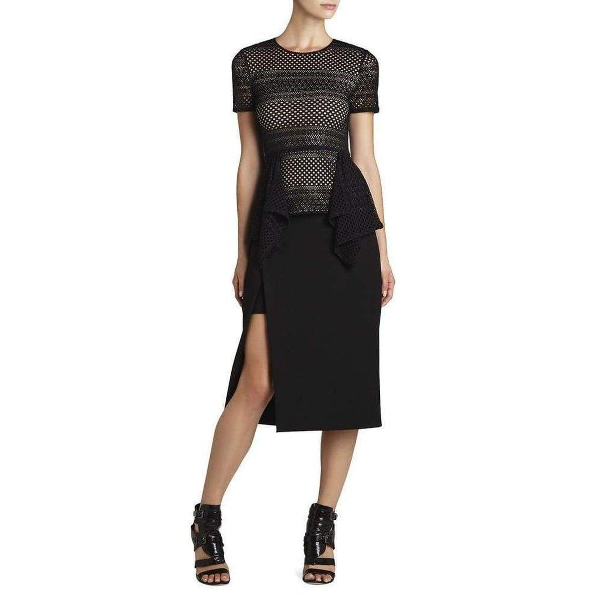 Vicktoria Mixed-Knit Peplum Top