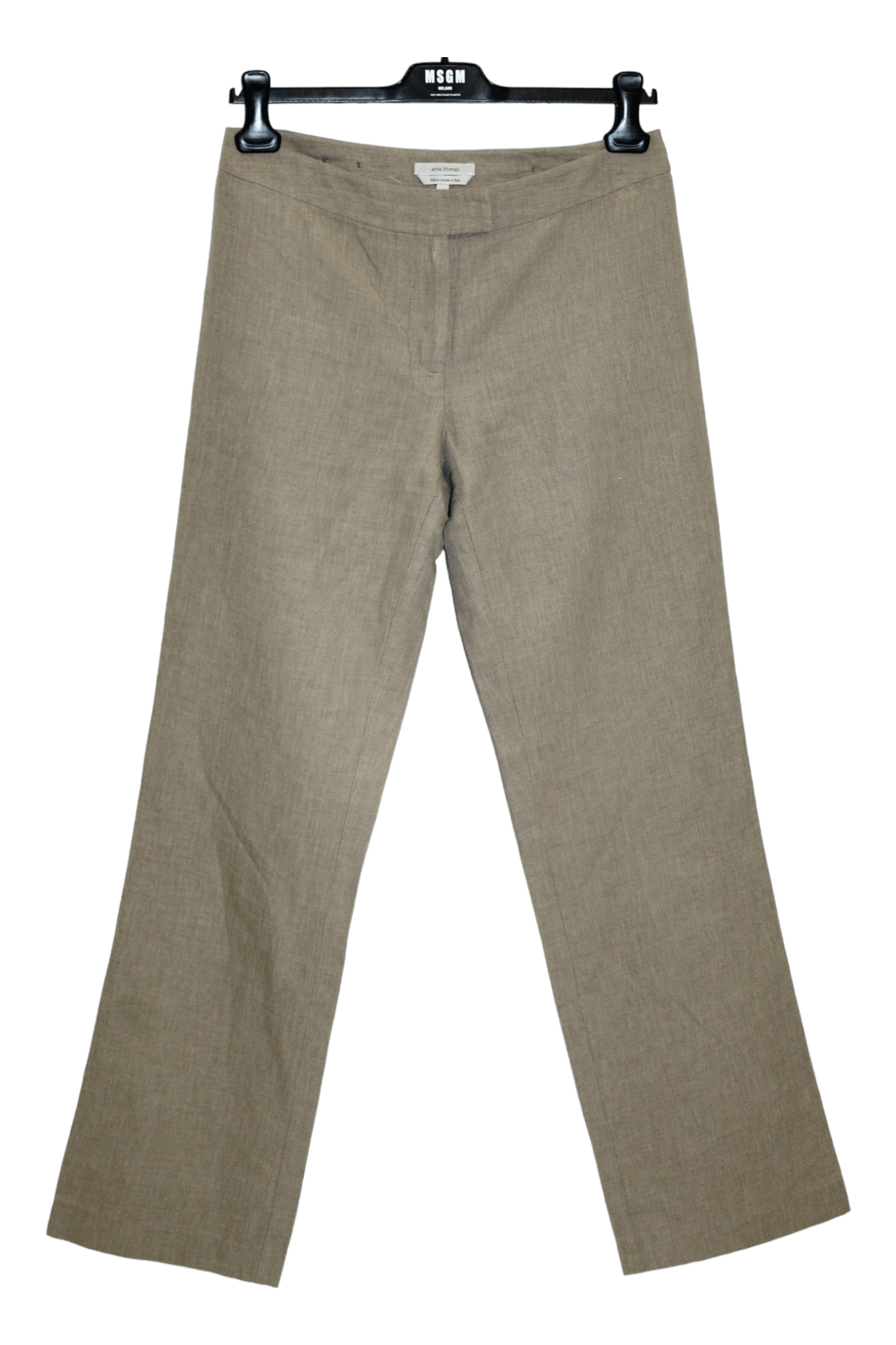 image of Designer Anna Thomas Straight Leg Trousers Cotton Linen In Textural in Brown, Women's (Size 30)