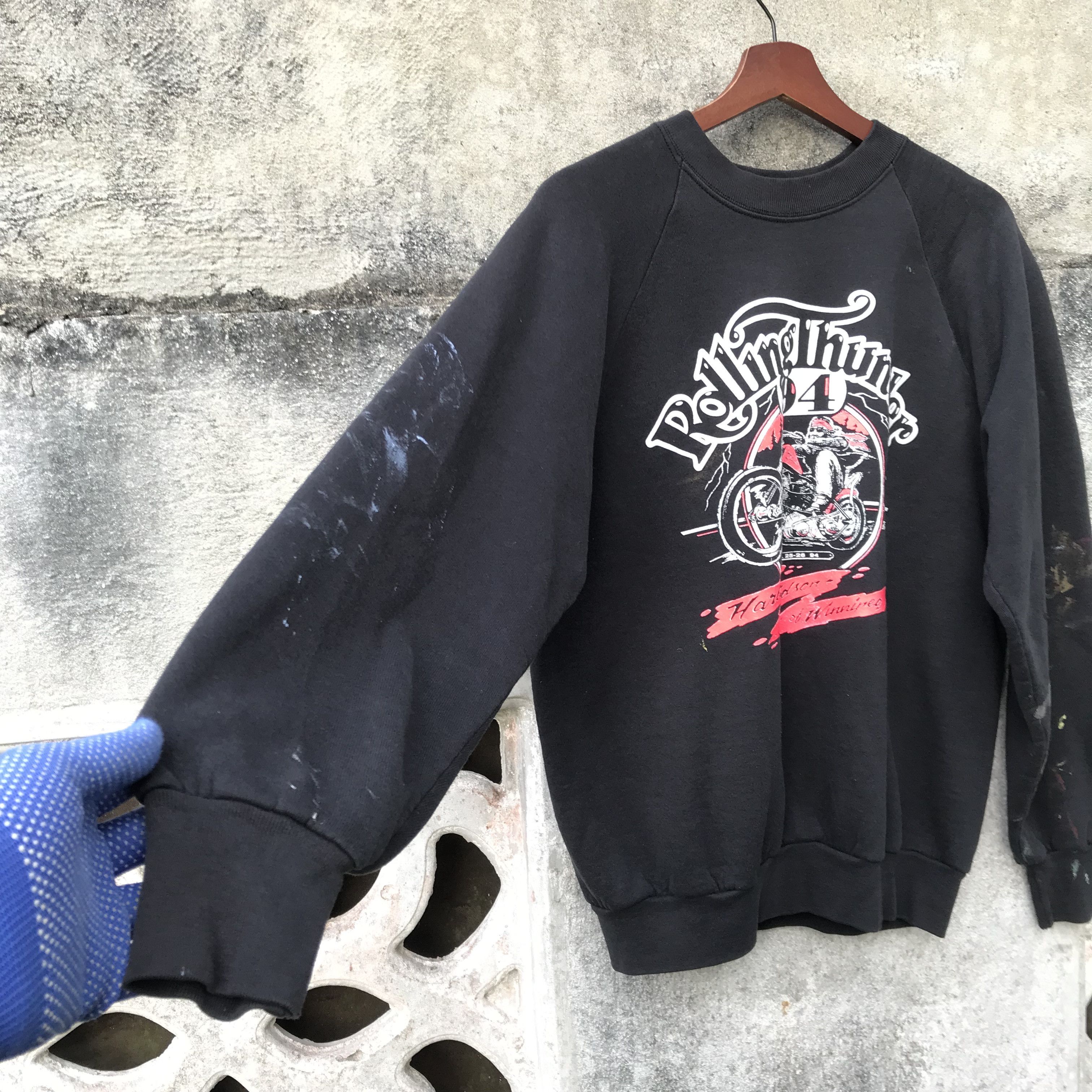 Harley Davidson × Vintage Vintage Harley Davidson 94 rolling thunder painted crewneck Size US M / EU 48-50 / 2 - 3 Thumbnail