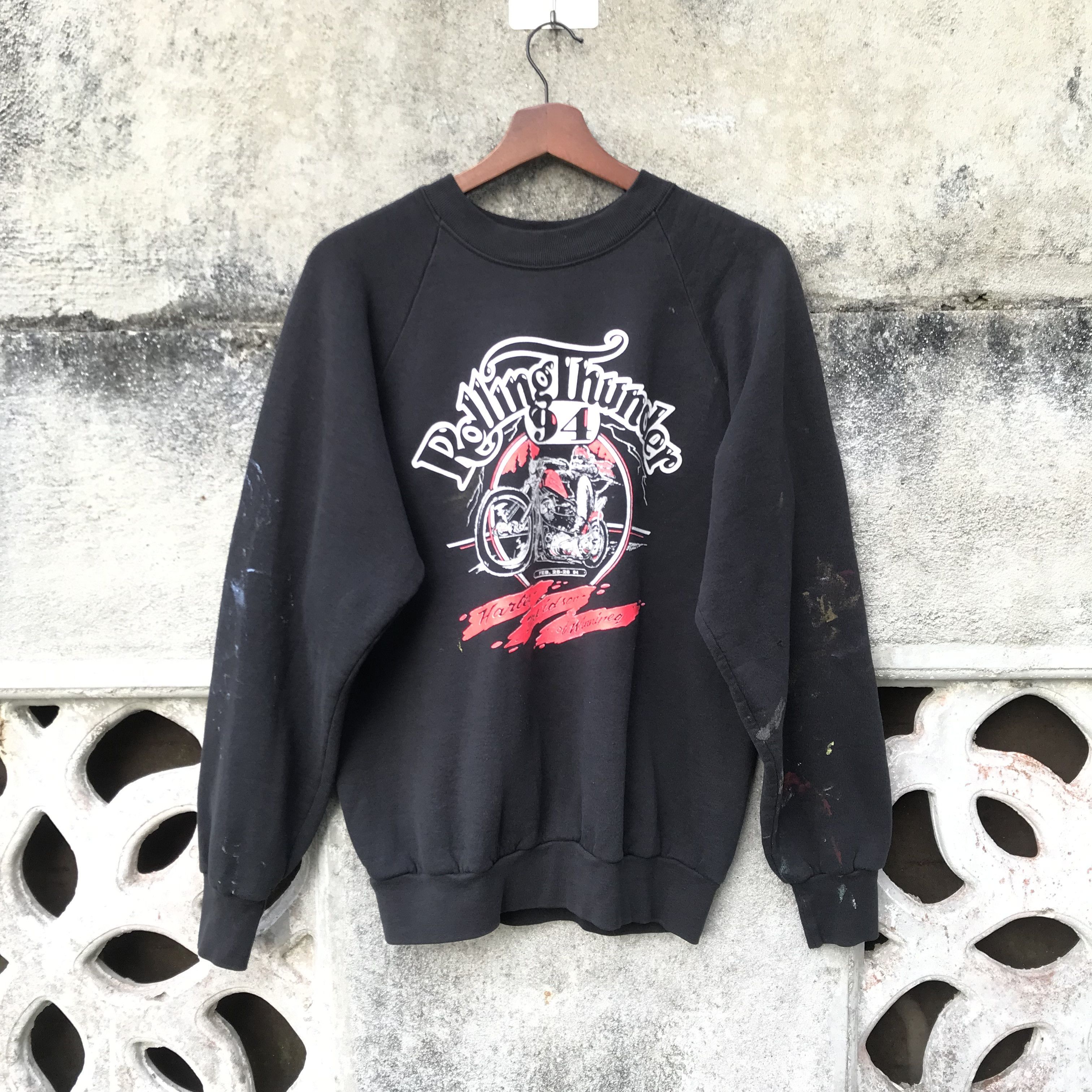 Harley Davidson × Vintage Vintage Harley Davidson 94 rolling thunder painted crewneck Size US M / EU 48-50 / 2 - 2 Thumbnail