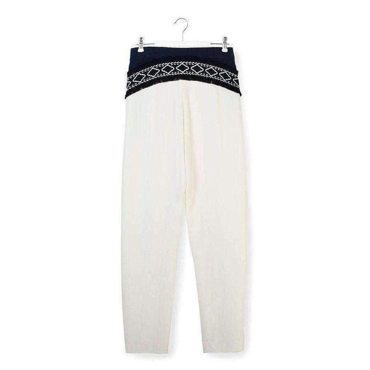 White Embroidered Cotton Pants