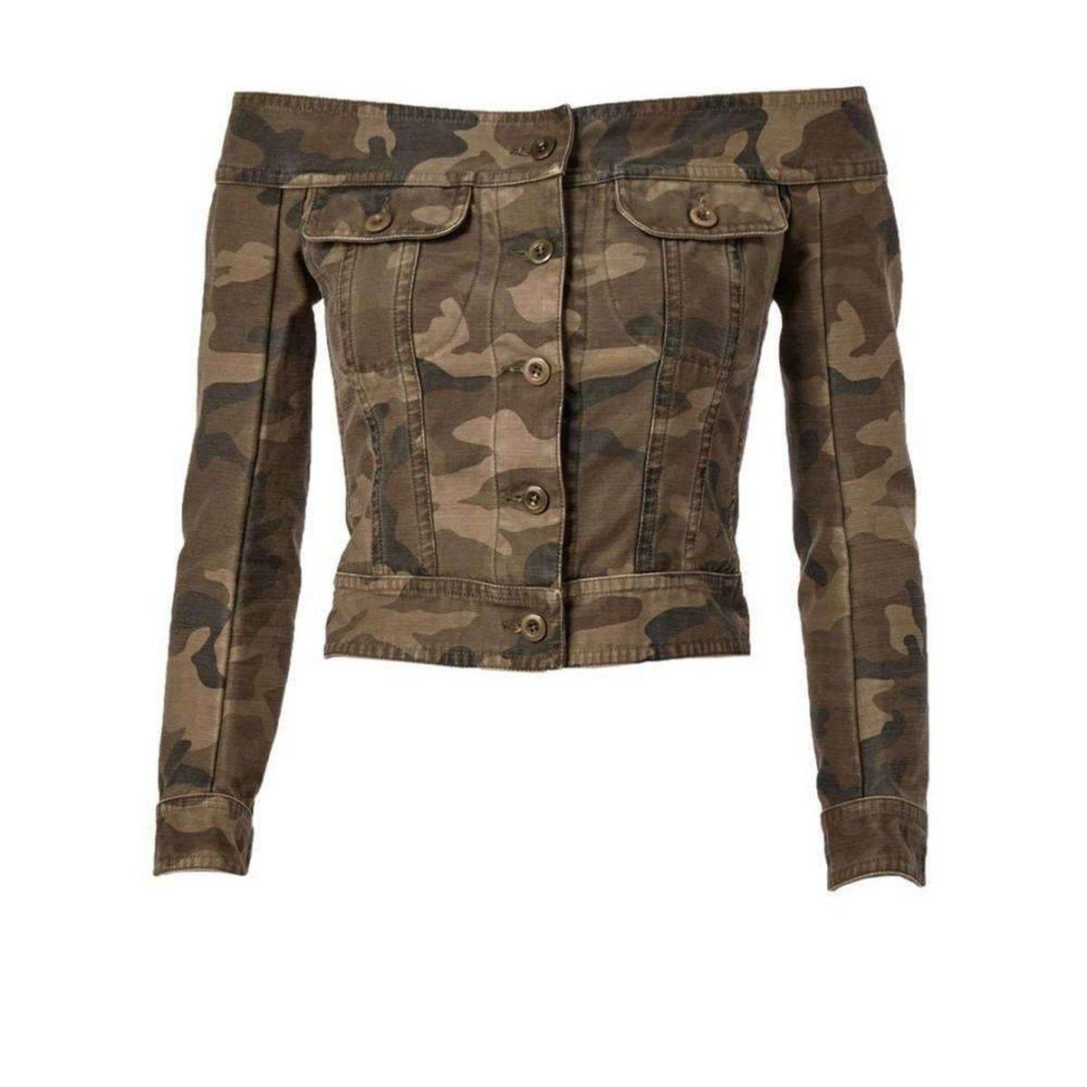 Off the Shoulder Camouflage Cotton Jacket