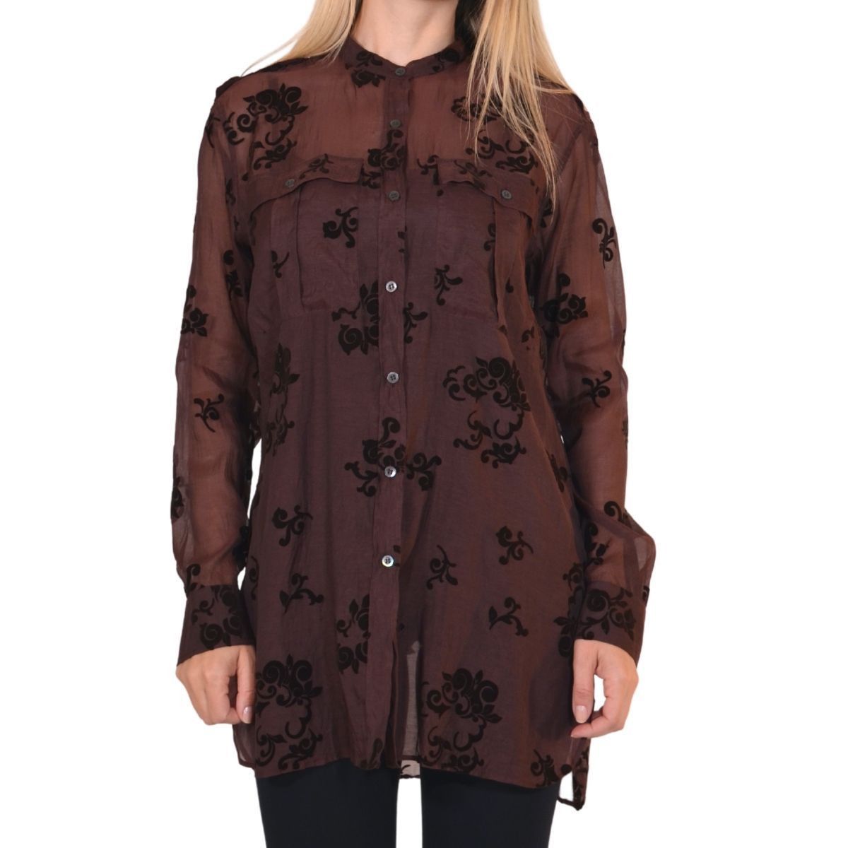 Burgundy Floral Silk Blend Shirt