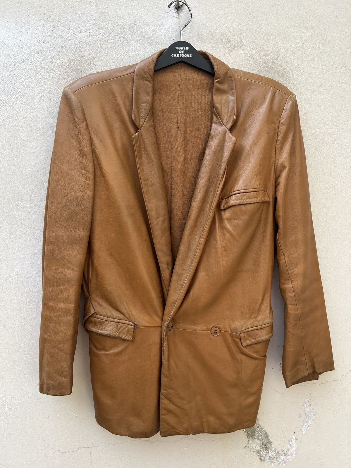 Versace × Vintage 90s Gianni Versace Trashed Patina Leather Coat Jacket Size US M / EU 48-50 / 2 - 6 Thumbnail