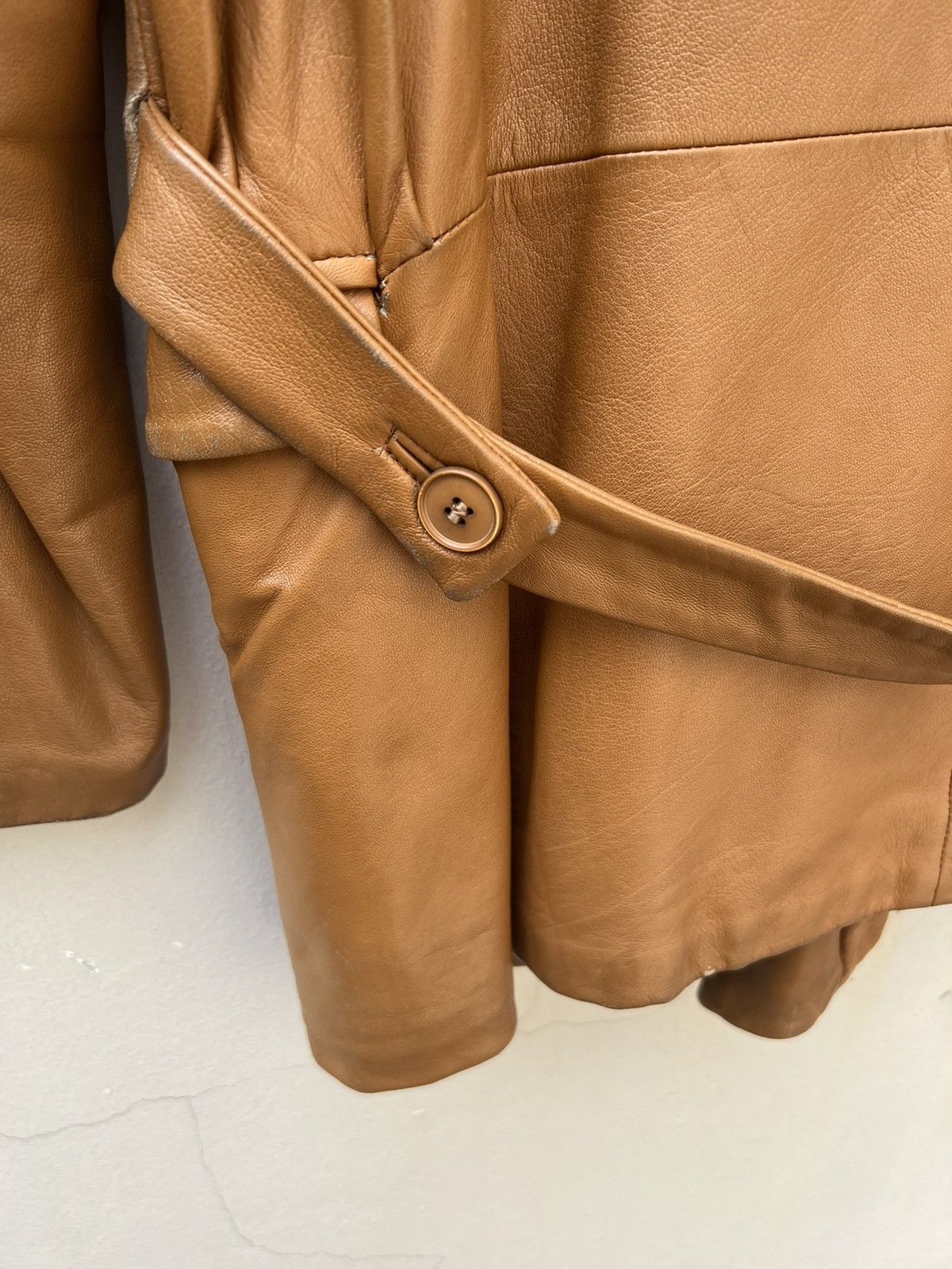 Versace × Vintage 90s Gianni Versace Trashed Patina Leather Coat Jacket Size US M / EU 48-50 / 2 - 16 Thumbnail