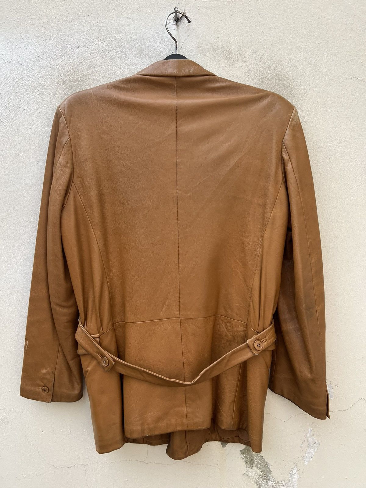 Versace × Vintage 90s Gianni Versace Trashed Patina Leather Coat Jacket Size US M / EU 48-50 / 2 - 13 Thumbnail