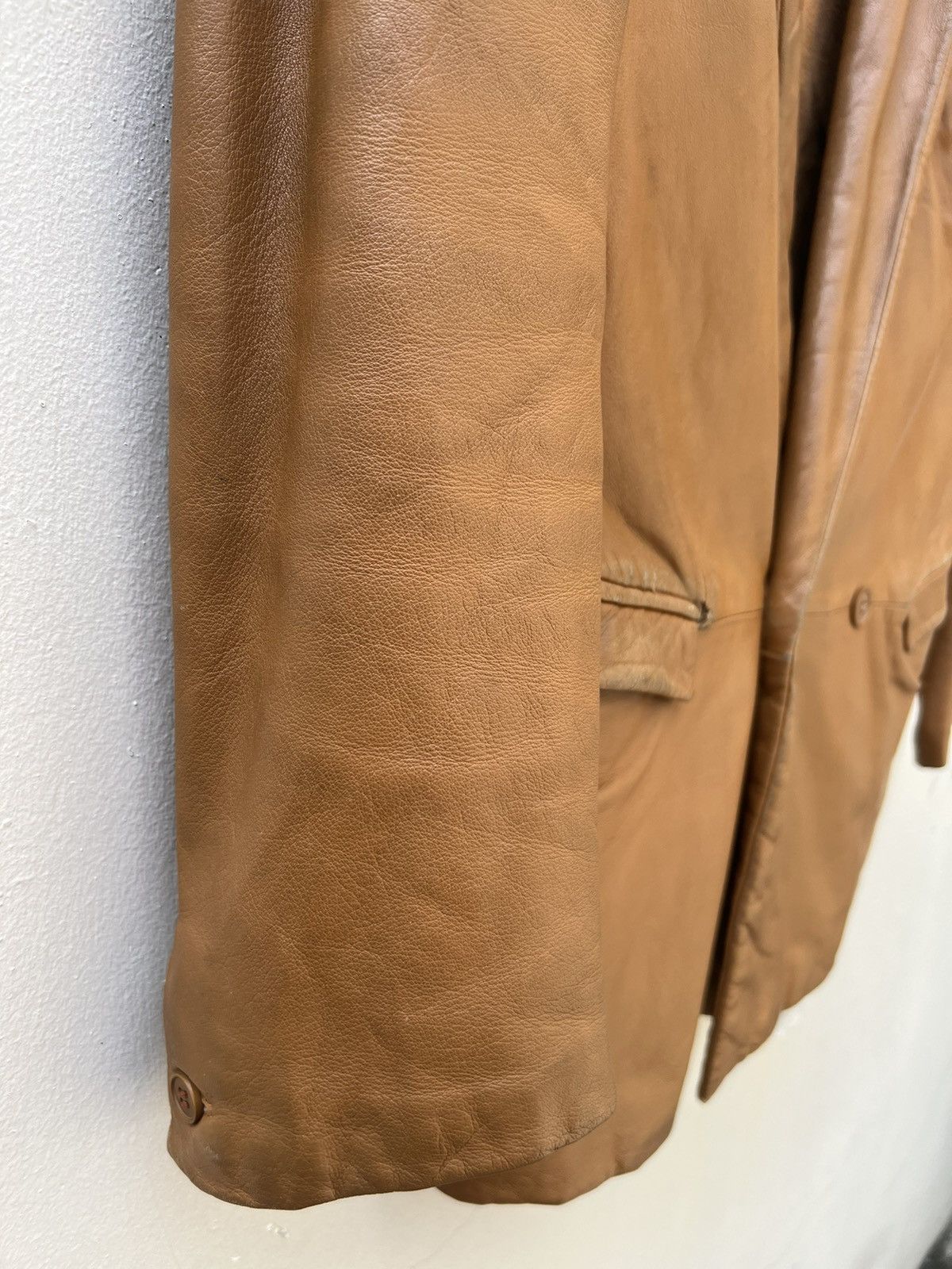 Versace × Vintage 90s Gianni Versace Trashed Patina Leather Coat Jacket Size US M / EU 48-50 / 2 - 9 Thumbnail