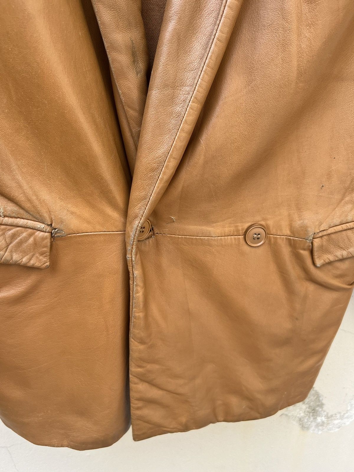 Versace × Vintage 90s Gianni Versace Trashed Patina Leather Coat Jacket Size US M / EU 48-50 / 2 - 11 Thumbnail