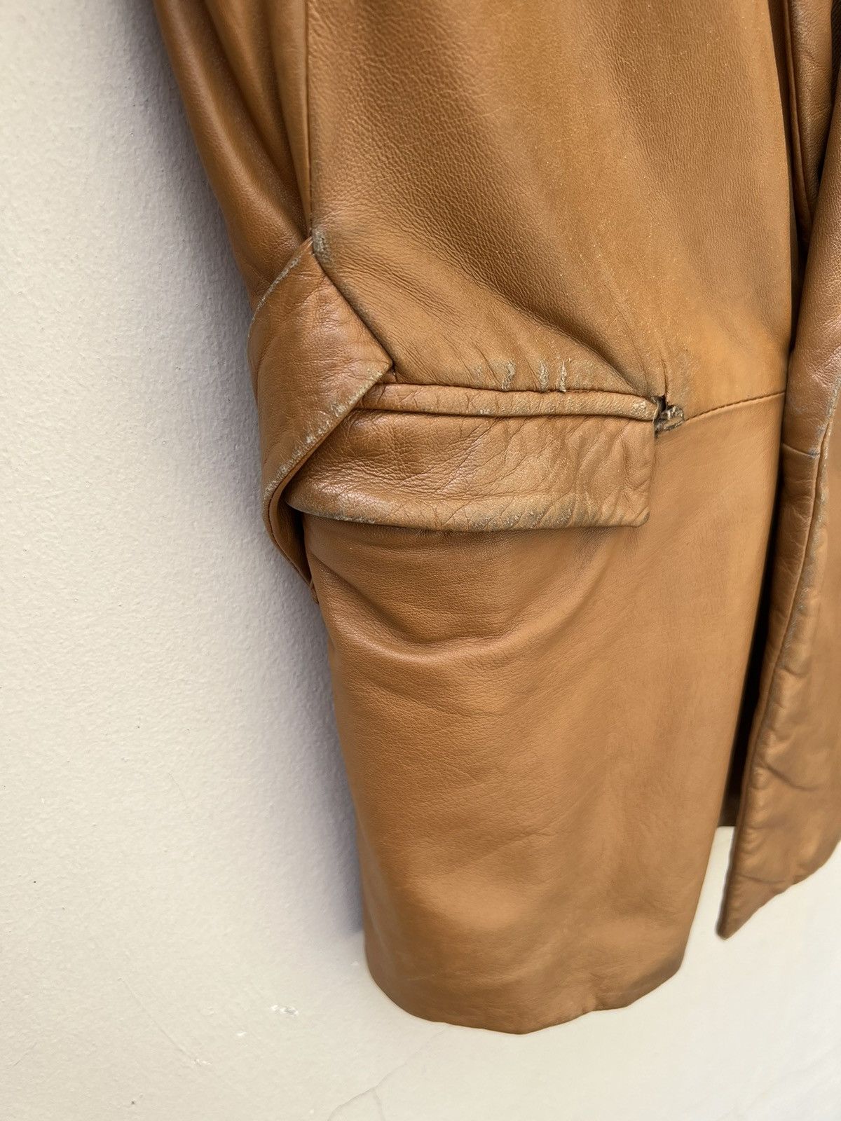 Versace × Vintage 90s Gianni Versace Trashed Patina Leather Coat Jacket Size US M / EU 48-50 / 2 - 10 Thumbnail