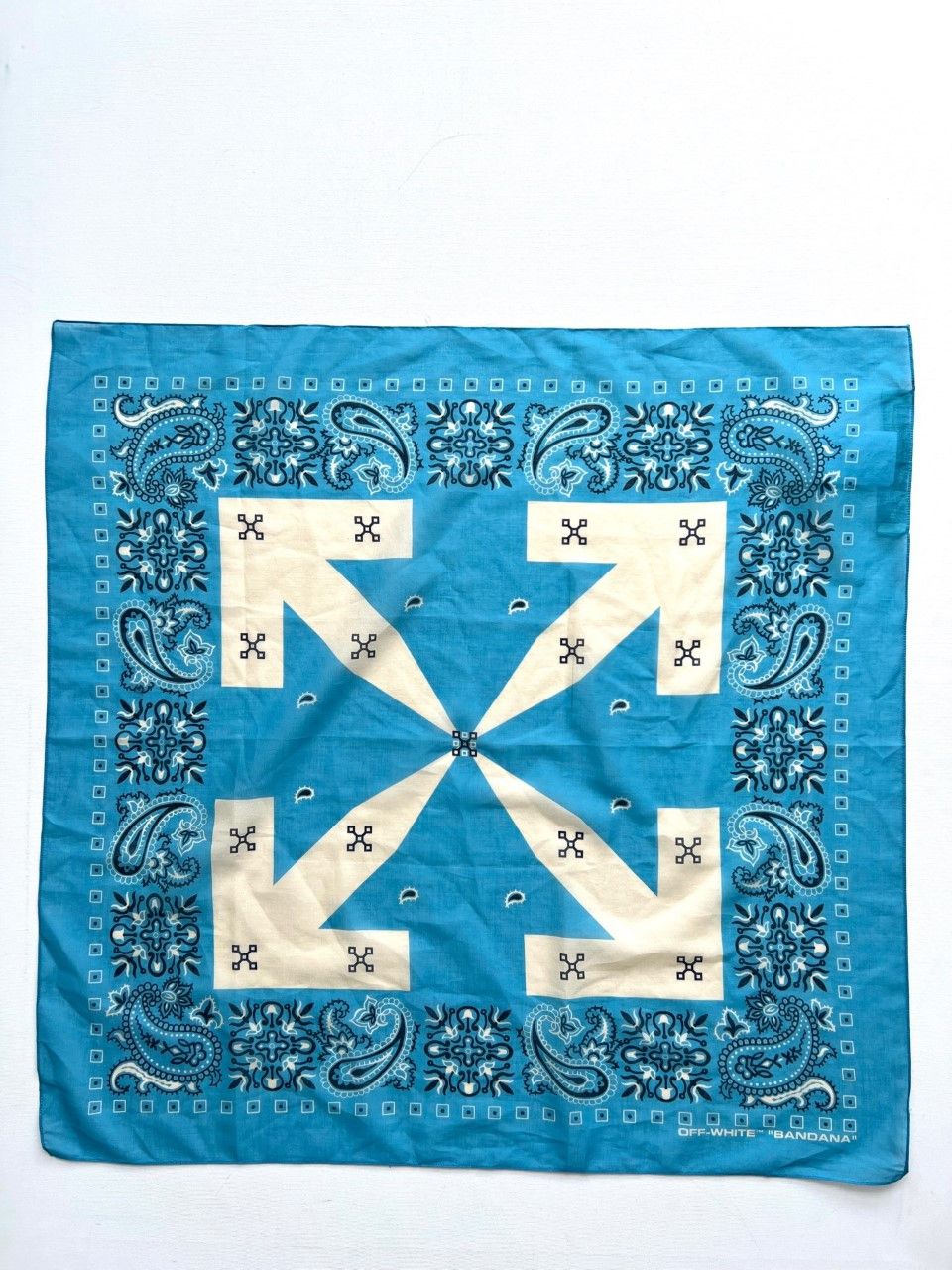 Off-White Virgil Abloh Bandana Scarf Cotton Blue ~ Italy