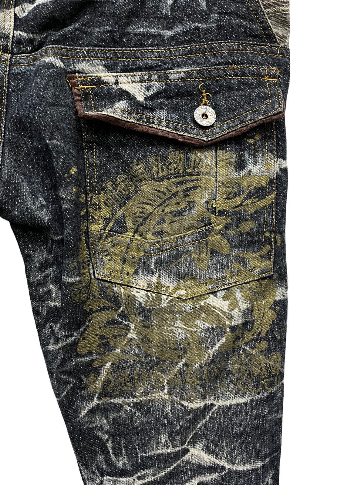 Samurai Jeans STEALS💥Vtg TECHNO JAPAN Punk Acid Wash Denim Samurai Print Size US 30 / EU 46 - 12 Thumbnail