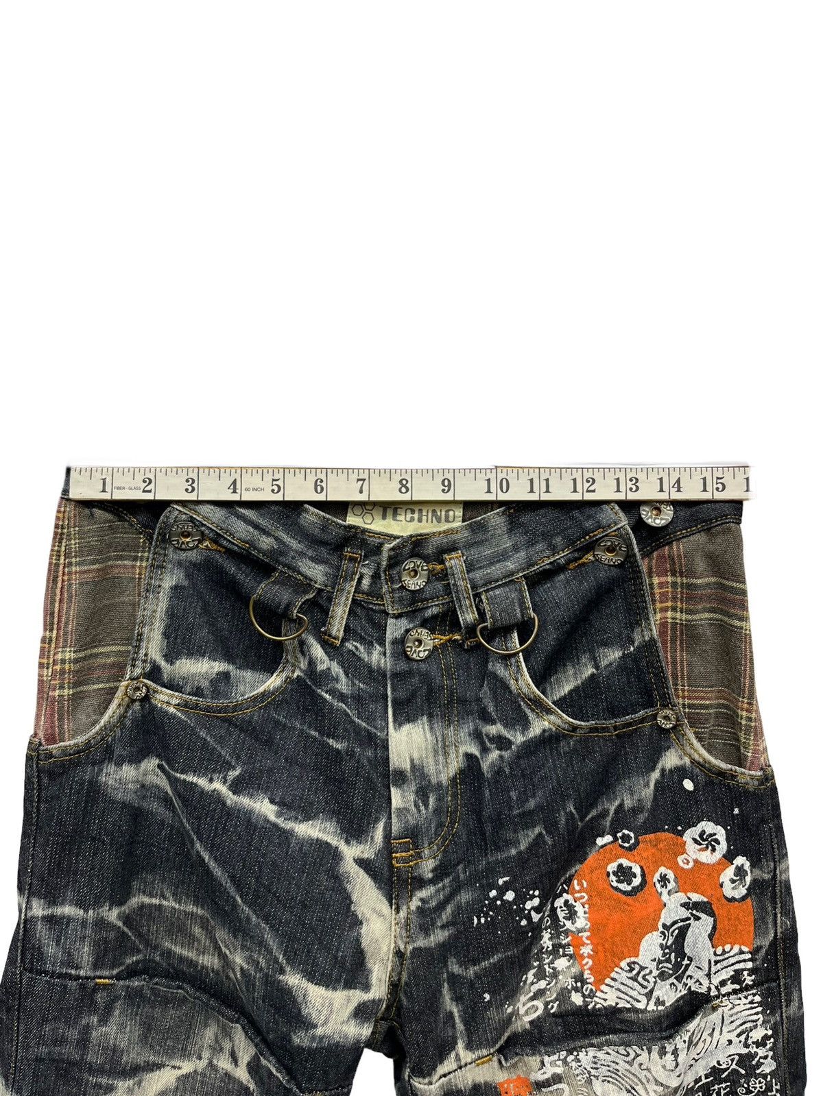 Samurai Jeans STEALS💥Vtg TECHNO JAPAN Punk Acid Wash Denim Samurai Print Size US 30 / EU 46 - 21 Thumbnail