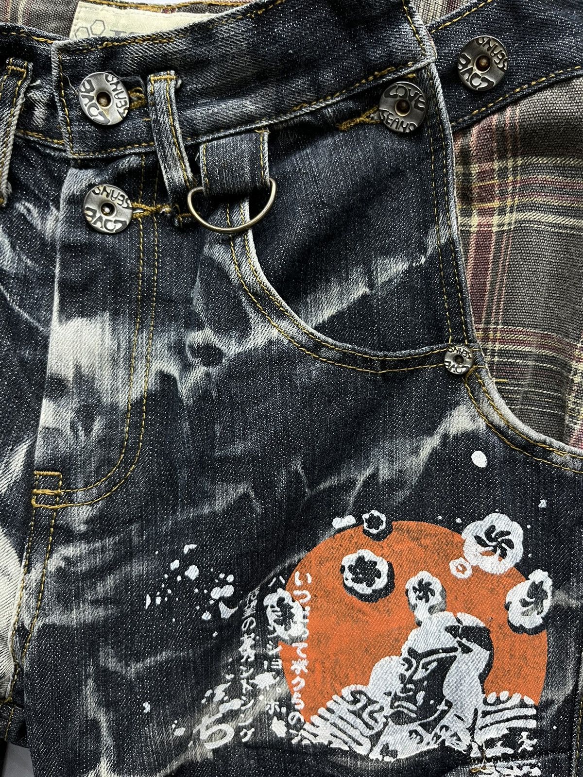 Samurai Jeans STEALS💥Vtg TECHNO JAPAN Punk Acid Wash Denim Samurai Print Size US 30 / EU 46 - 7 Thumbnail