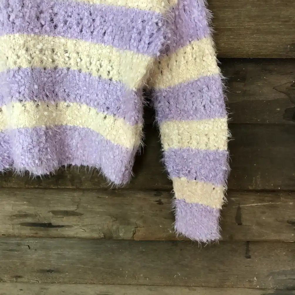 Japanese Brand × OVER THE STRiPES Ingni Purple White Shag Shaggy Fur Mohair Knitwear #691 Size M / US 6-8 / IT 42-44 - 5 Thumbnail