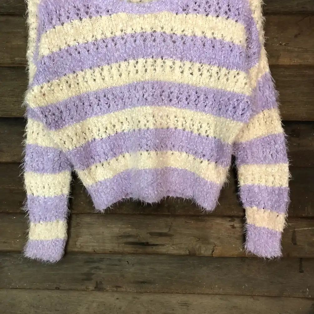 Japanese Brand × OVER THE STRiPES Ingni Purple White Shag Shaggy Fur Mohair Knitwear #691 Size M / US 6-8 / IT 42-44 - 2 Thumbnail