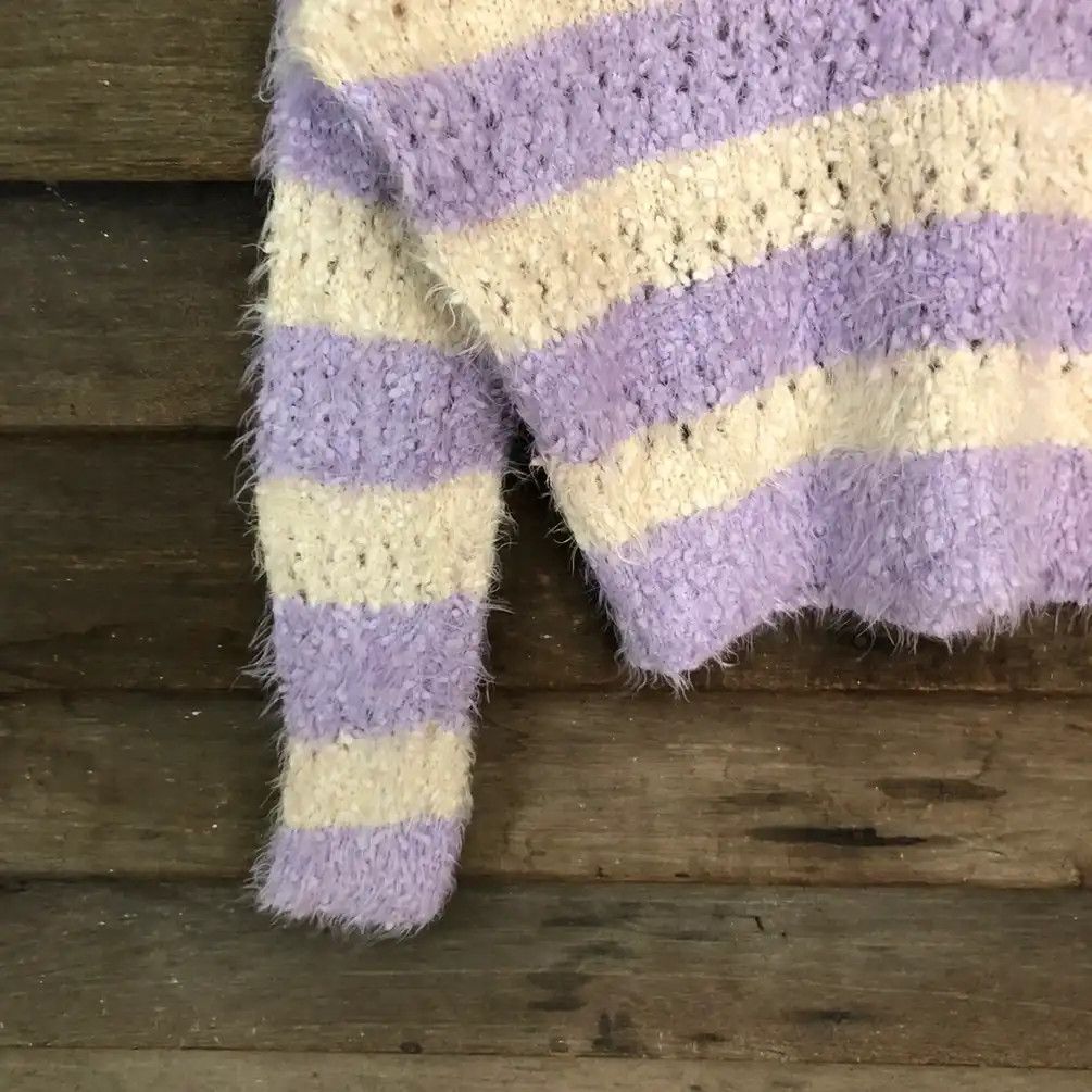 Japanese Brand × OVER THE STRiPES Ingni Purple White Shag Shaggy Fur Mohair Knitwear #691 Size M / US 6-8 / IT 42-44 - 4 Thumbnail