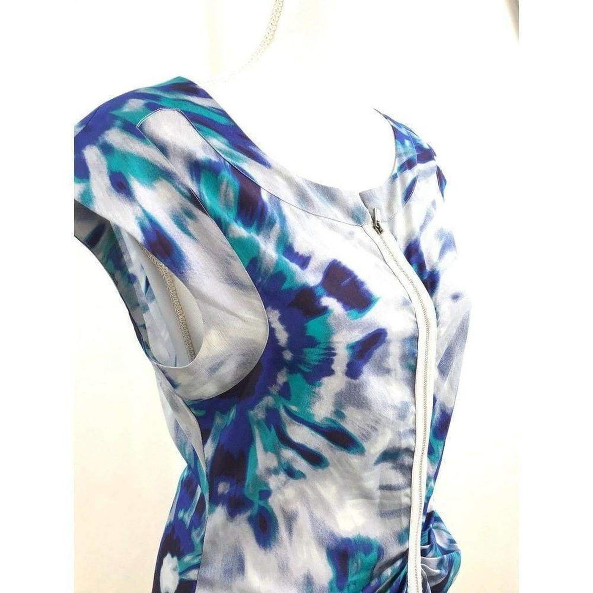 Marisol Blue Combo Silk Zip Front Dress