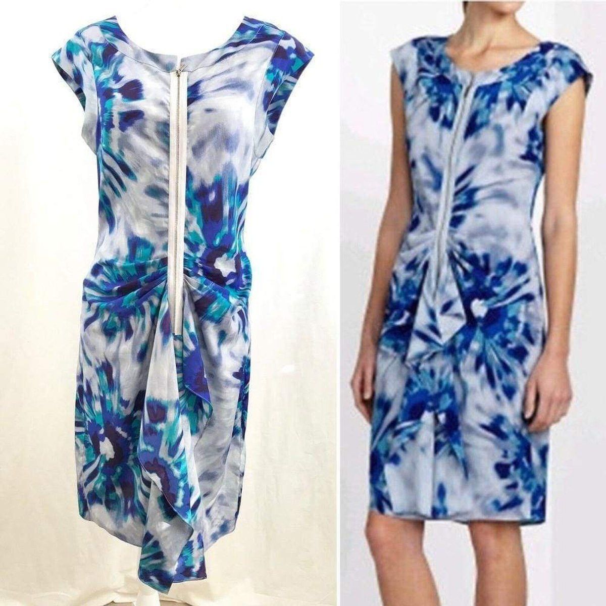 パーティードレス Marisol Blue Combo Silk Zip Front Dress Marisol Blue Combo Silk Zip Front Dress