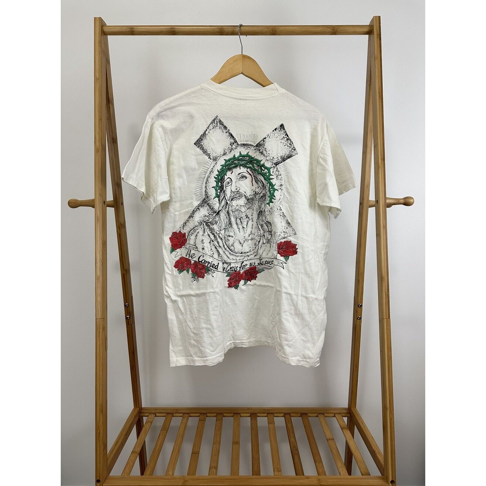 VTG He Carried The Cross For Us Jesus Christian T-Shirt L