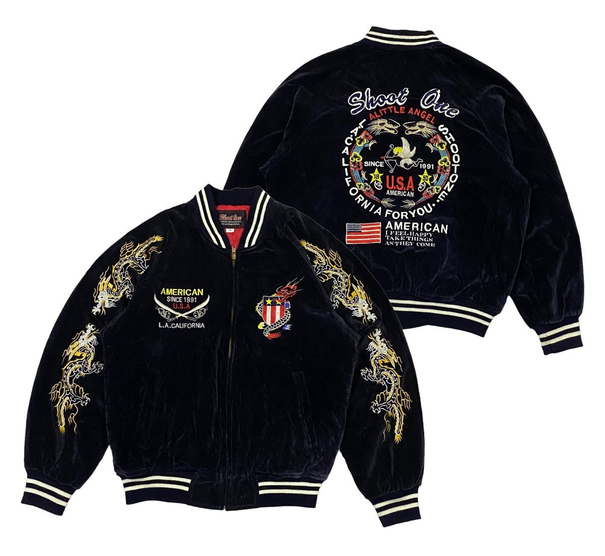 Vintage Vintage 90s Shoot One Sukajan Velvet Dragon Embroidered Size US M / EU 48-50 / 2 - 1 Thumbnail